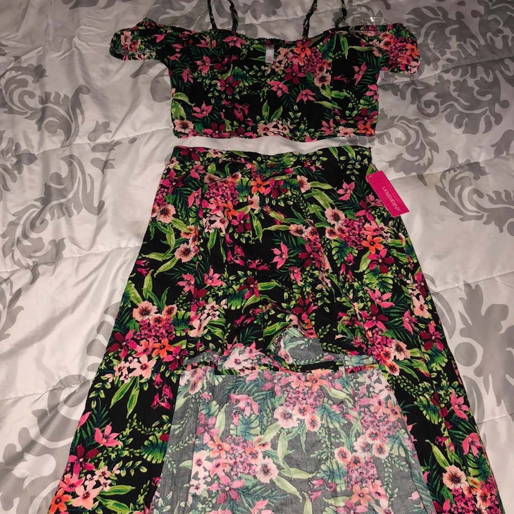 2-piece off the shoulder, high low short set